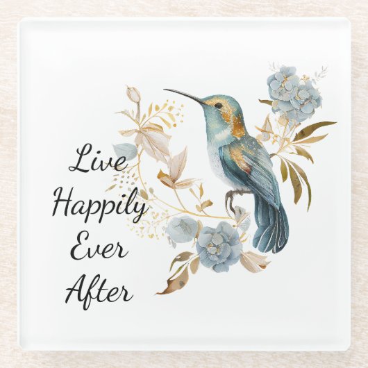 Hummingbird Hortensia Bloemen Glazen Onderzetter (Voorkant)