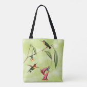  Hummingbird Illustratie over Groen Tote Bag (Achterkant)
