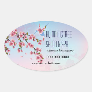 Hummingbird in Cherry Blossom Promotional Ovale Sticker