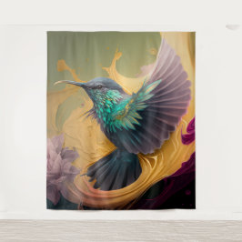 Hummingbird in Flight Abstract Art Wildlife Bird Wandkleed