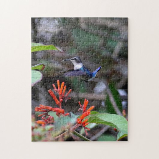 Hummingbird in Flight and Red Flowers Legpuzzel (Verticaal)