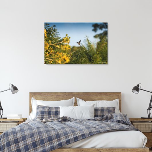 Hummingbird in vlucht canvas afdruk (Insitu (Slaapkamer))