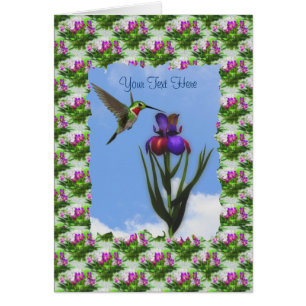 Hummingbird Iris Flower Card