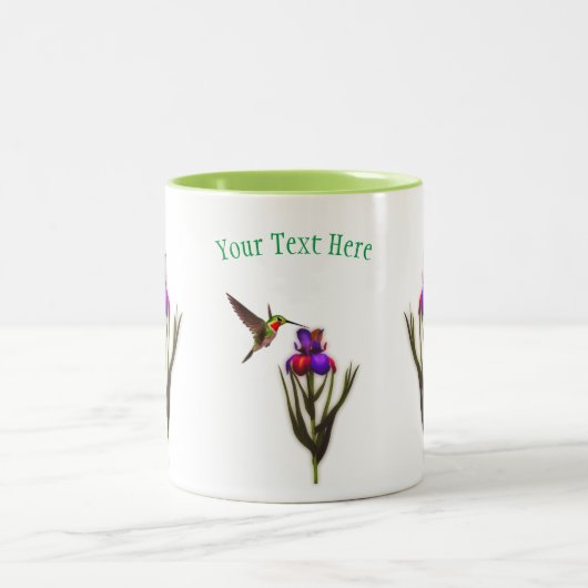 Hummingbird Iris Flower Personalized Tweekleurige Koffiemok (Center)