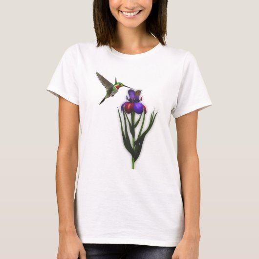 Hummingbird Iris Flower T-shirt (Voorkant)