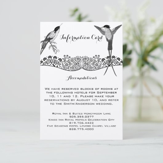 Hummingbird Love Bird Trouwinformatie Informatiekaartje (Staand voorkant)