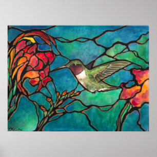 "Hummingbird Melody" unieke "gekleurd glas" kunst Poster
