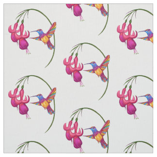 Hummingbird met Fuchsia Blossom Stof