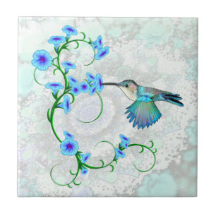 Hummingbird met het Morning Glories Design Tile Tegeltje