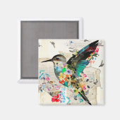 Hummingbird Mixed Media Art Collage Magnet Magneet (Voorkant / Achterkant)
