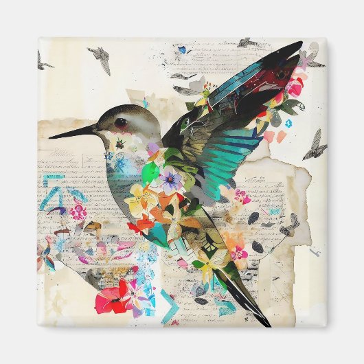 Hummingbird Mixed Media Art Collage Magnet Magneet (Voorkant)