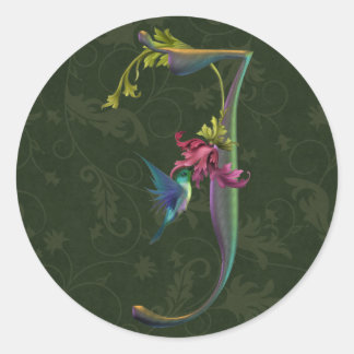 Hummingbird Monogram J Ronde Sticker