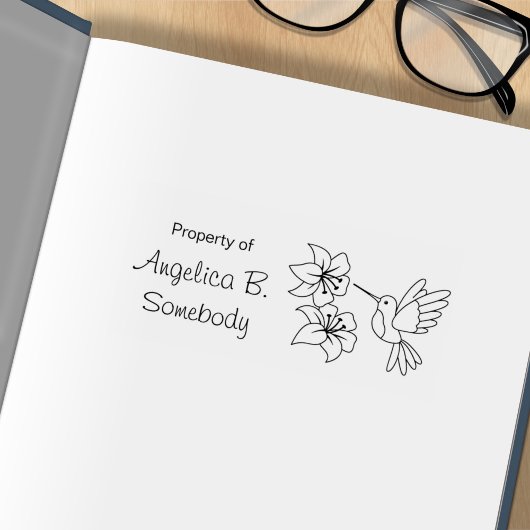 Hummingbird near Flowers - Bookplate Rubberstempel