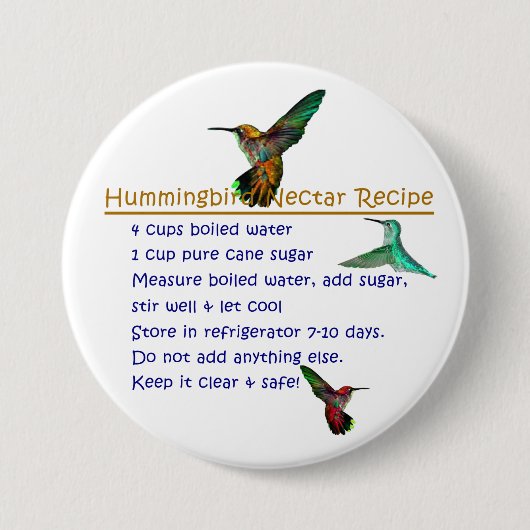 Hummingbird Nectar Recipe Ronde Button 7,6 Cm (Voorkant)