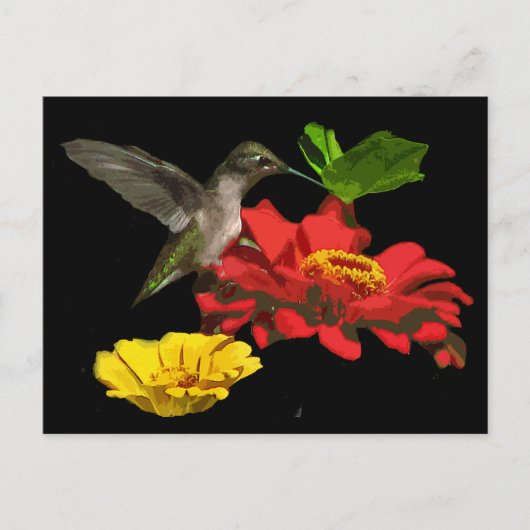 Hummingbird op Zinnias Briefkaart (Voorkant)