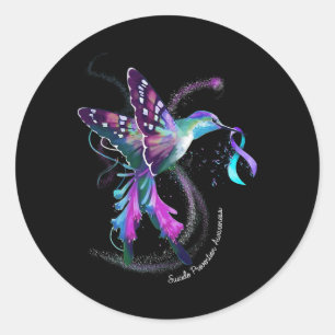 Hummingbird Paars Blue Ribbon Suicide Prevention Ronde Sticker