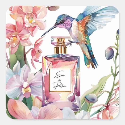 Hummingbird & Perfume Waterverf Bloemen Sticker (Voorkant)