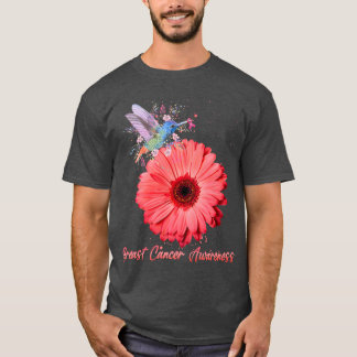 Hummingbird Pink Ribbon Sunflower Breast Cancer Aw T-shirt