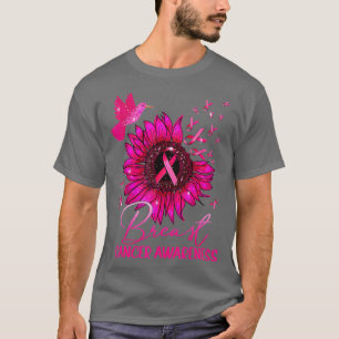 Hummingbird Pink Sunflower Breast Cancer Awareness T-shirt