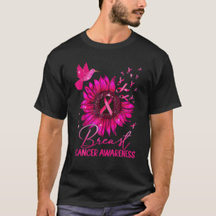 Hummingbird Pink Sunflower Ribbon Breast Cancer Aw T-shirt