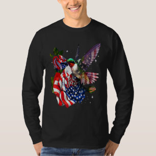 Hummingbird Proud en Roos American Flag 4th of Ju T-shirt
