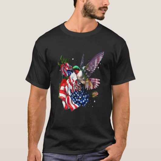 Hummingbird Proud en Roos American Flag 4th of Ju T-shirt (Voorkant)