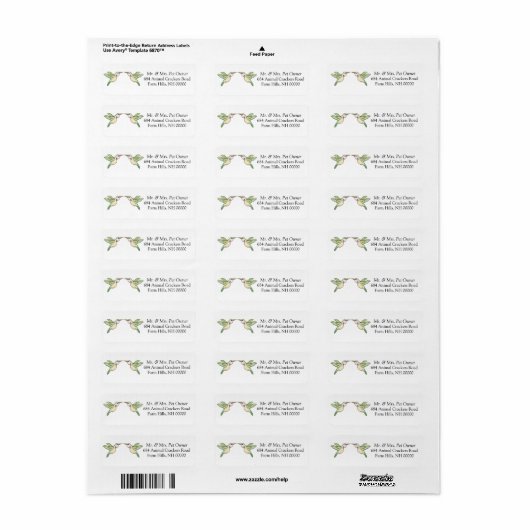 Hummingbird Return Address Labkers Etiket (Full Sheet)