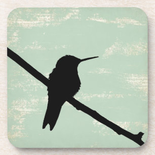 Hummingbird Silhouette op Blue Grunge Background Drankjes Onderzetter