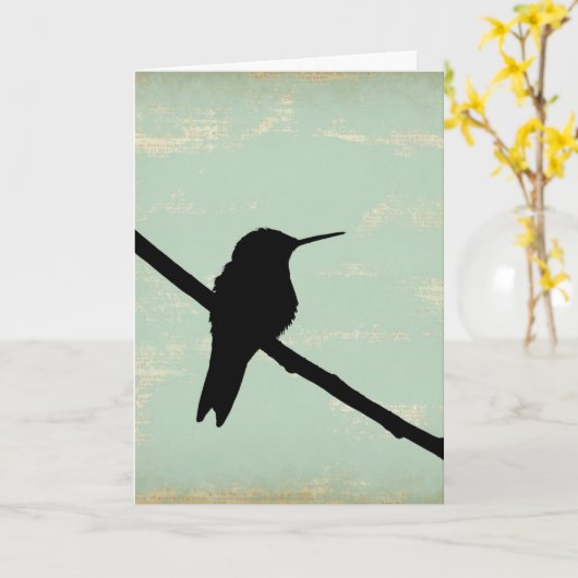 Hummingbird Silhouette op Blue Grunge Background Kaart (Gele Bloem)