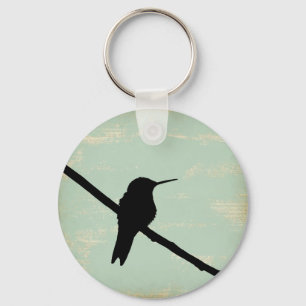 Hummingbird Silhouette op Blue Grunge Background Sleutelhanger