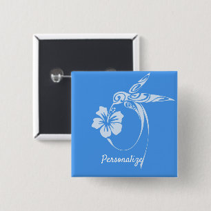 Hummingbird Simple & Elegant Blue & White Vierkante Button 5,1 Cm