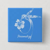 Hummingbird Simple & Elegant Blue & White Vierkante Button 5,1 Cm (Voorkant)