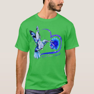Hummingbird Sunflower Blue Ribbon Colon Cancer Awa T-shirt
