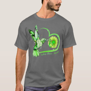 Hummingbird Sunflower Heart Green Ribbon Kidney Di T-shirt