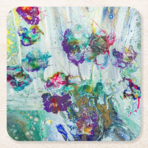 Hummingbird tuin abstract schilderij vierkante kartonnen onderzetter