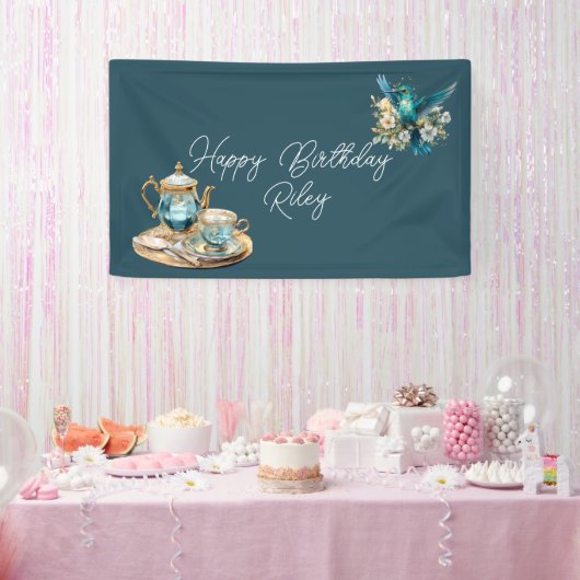 Hummingbird Verjaardag Tea Party Spandoek (Feest)