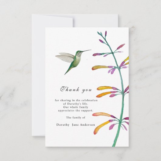 Hummingbird Viering van het Leven Dank u Card Kaart (Voorkant)