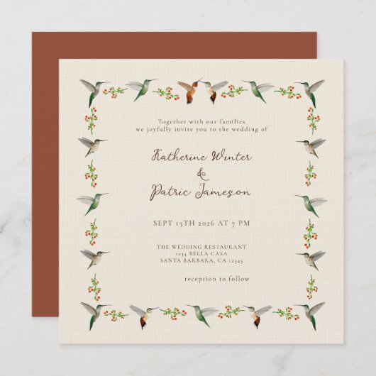 Hummingbird Wedding Invitation (Devant / Derrière)