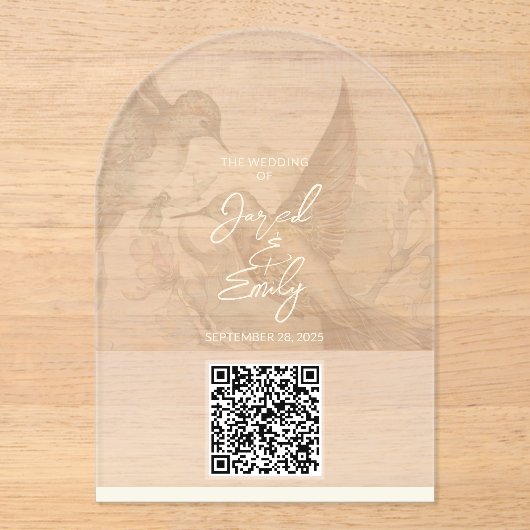 Hummingbird Wedding QR Code Uitnodiging Acryl Uitnodigingen (Voorkant)