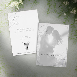 Hummingbird Wedding Save the Date Zwart-wit Folie Uitnodiging