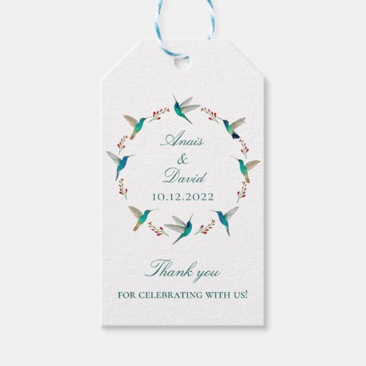 Hummingbird Wreath Wedding Cadeaulabel (Voorkant)