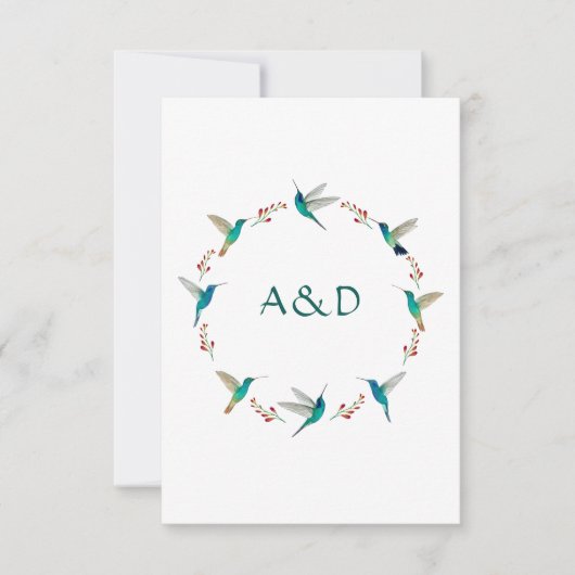 Hummingbird Wreath Wedding RSVP Kaart (Voorkant)