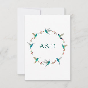 Hummingbird Wreath Wedding RSVP Kaart