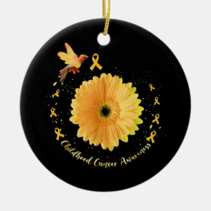 Hummingbird Yellow Sunflower Childhood Cancer Keramisch Ornament