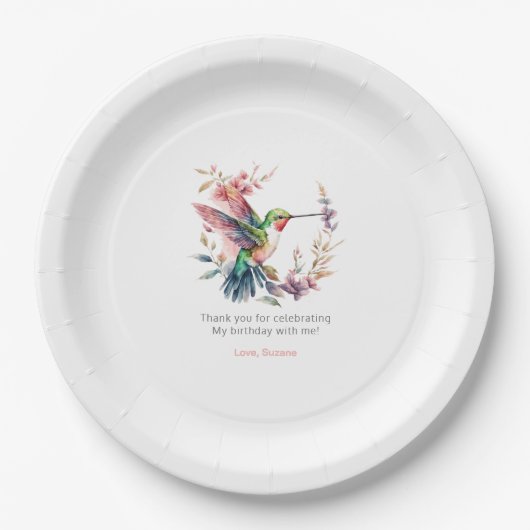 Hummingbirds Bloemenkrans Verjaardagsfeestje Papieren Bordje (Voorkant)