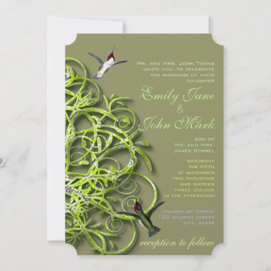 Hummingbirds Golden Lime Tree Invitations de maria (Devant)