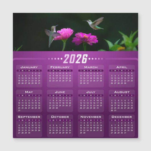 Hummingbirds In Garden Magnetic Calendar Card (Voorkant)