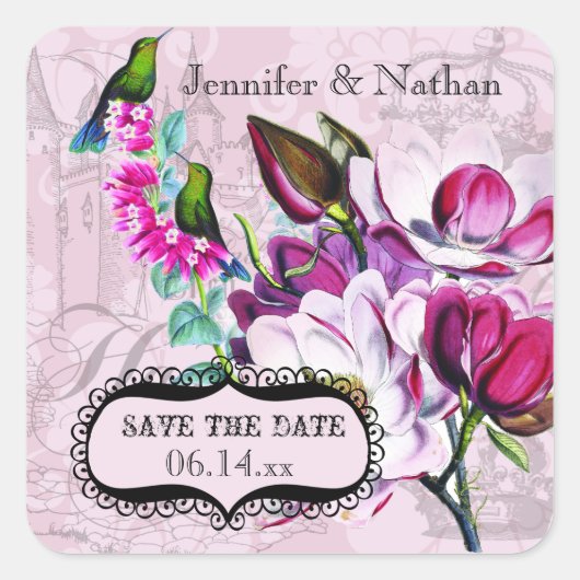 Hummingbirds Magnolias Save the Date Stickers (Devant)