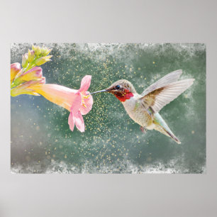 Hummingbird's Nectar Glow Waterverf Poster