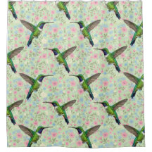 Hummingbirds on a floral background shower curtain